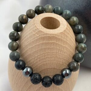 Stretch Bracelet with African Turquoise Hematite and Lava Stones